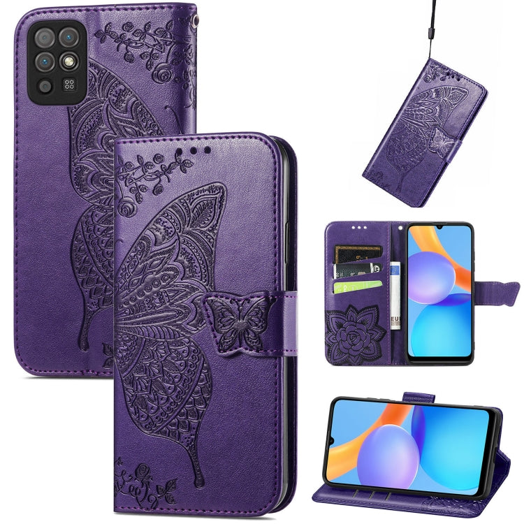 For Honor Play 5T Youth Butterfly Love Flowers Embossed Horizontal Flip Leather Case with Holder & Card Slots & Wallet & Lanyard