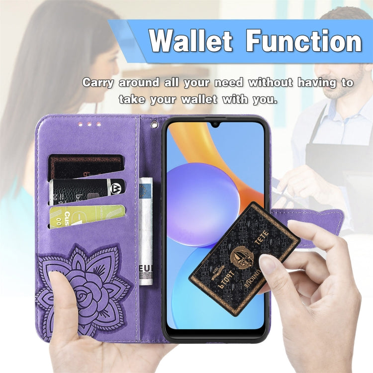 For Honor Play 5T Youth Butterfly Love Flowers Embossed Horizontal Flip Leather Case with Holder & Card Slots & Wallet & Lanyard