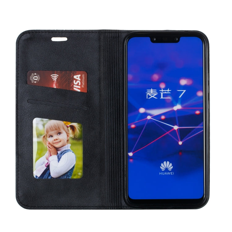 For Huawei Mate 20 Lite / Maimang 7 Splicing Color Magnetic Hem Horizontal Flip Leather Case with Holder & Card Slots