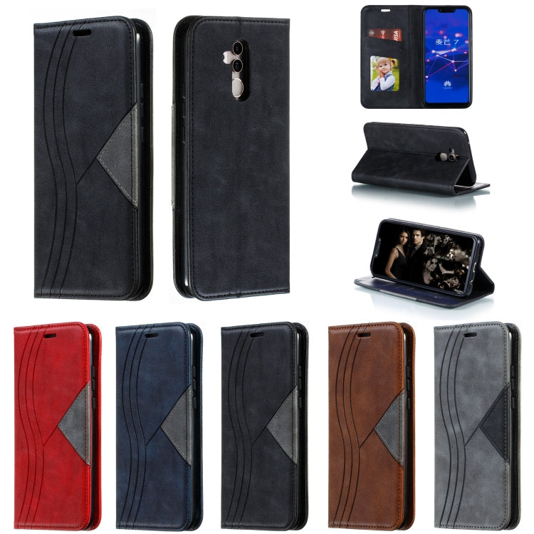 For Huawei Mate 20 Lite / Maimang 7 Splicing Color Magnetic Hem Horizontal Flip Leather Case with Holder & Card Slots
