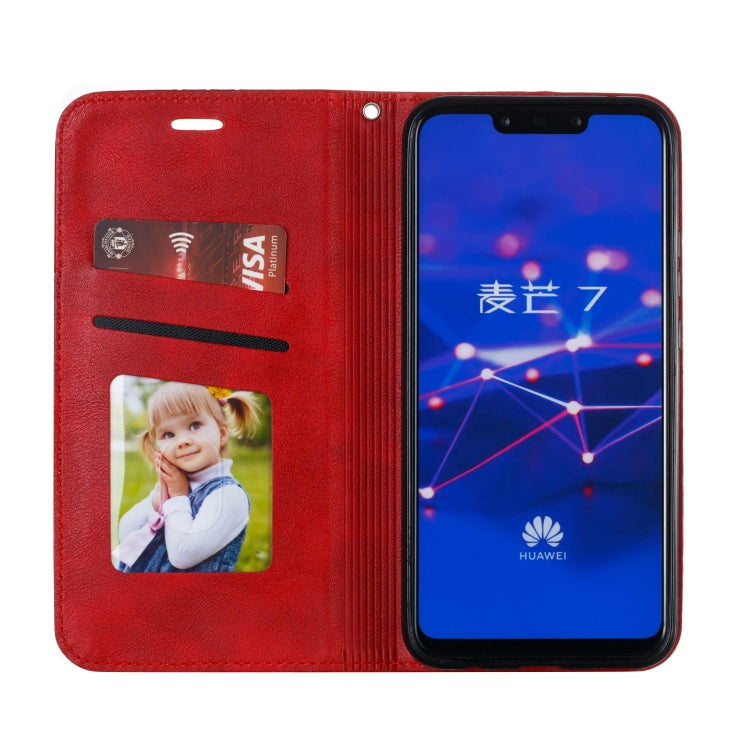 For Huawei Mate 20 Lite / Maimang 7 Splicing Color Magnetic Hem Horizontal Flip Leather Case with Holder & Card Slots