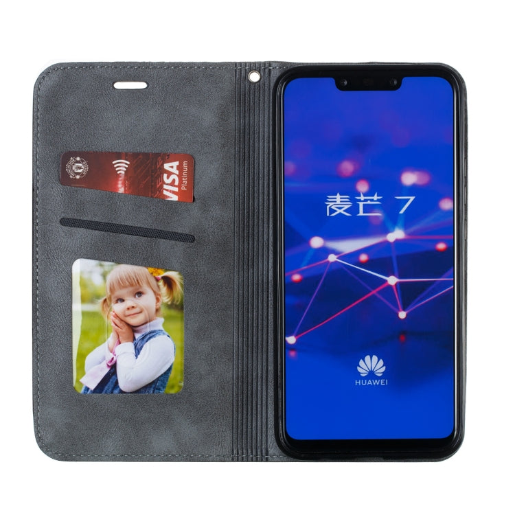 For Huawei Mate 20 Lite / Maimang 7 Splicing Color Magnetic Hem Horizontal Flip Leather Case with Holder & Card Slots