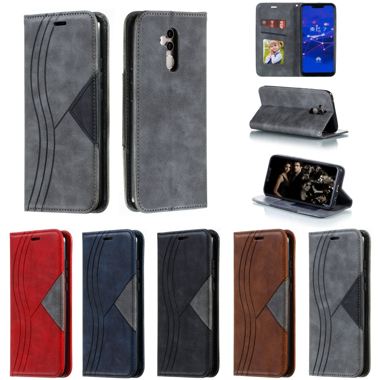 For Huawei Mate 20 Lite / Maimang 7 Splicing Color Magnetic Hem Horizontal Flip Leather Case with Holder & Card Slots