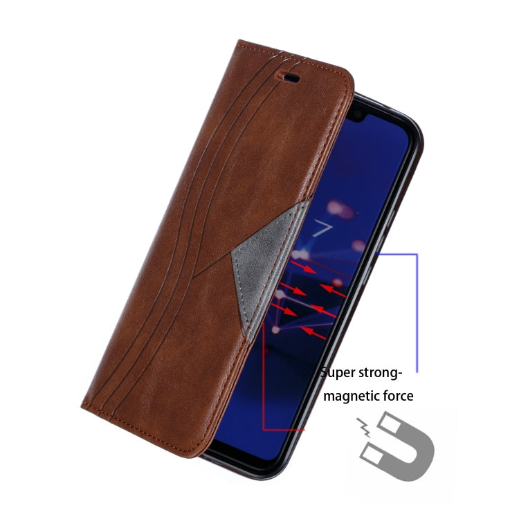 For Huawei Mate 20 Lite / Maimang 7 Splicing Color Magnetic Hem Horizontal Flip Leather Case with Holder & Card Slots