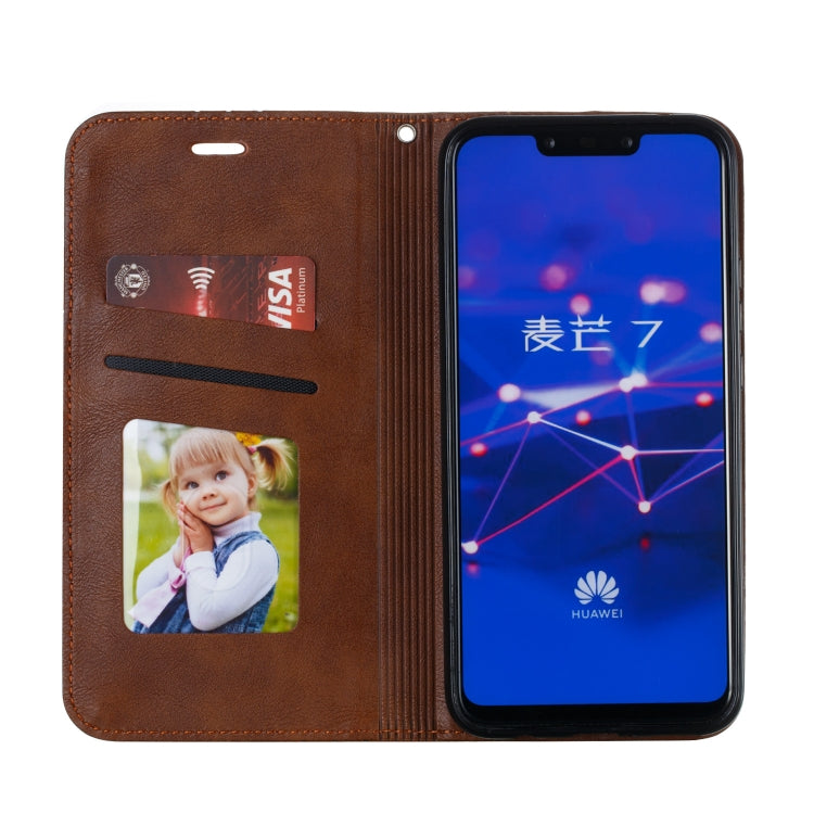 For Huawei Mate 20 Lite / Maimang 7 Splicing Color Magnetic Hem Horizontal Flip Leather Case with Holder & Card Slots
