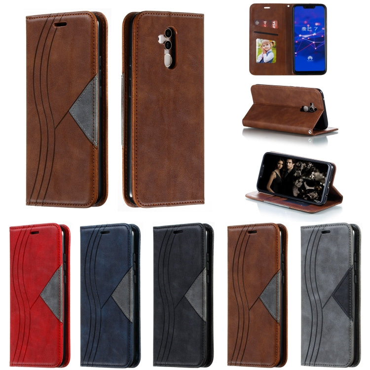 For Huawei Mate 20 Lite / Maimang 7 Splicing Color Magnetic Hem Horizontal Flip Leather Case with Holder & Card Slots