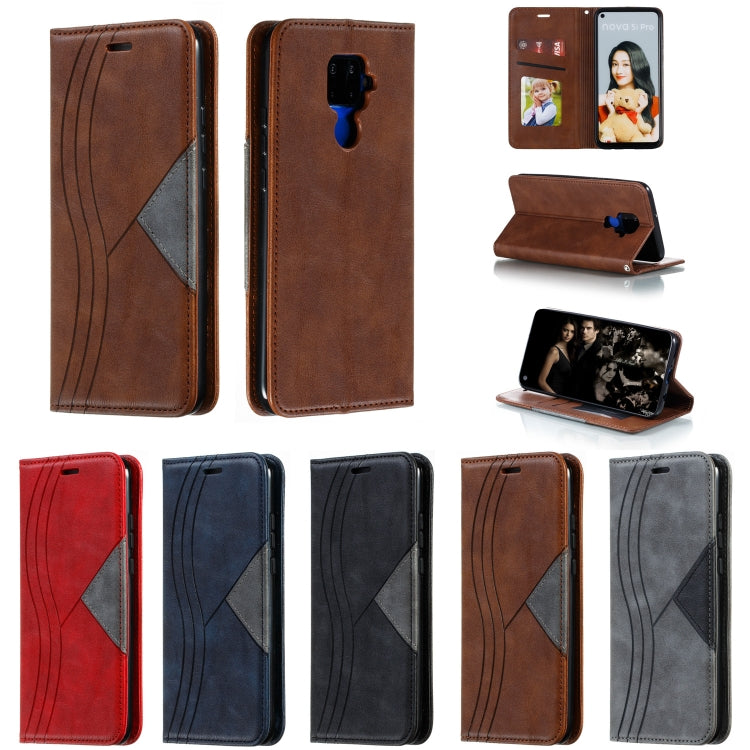 For Huawei Mate 30 Lite / Nova 5i Pro Splicing Color Magnetic Hem Horizontal Flip Leather Case with Holder & Card Slots
