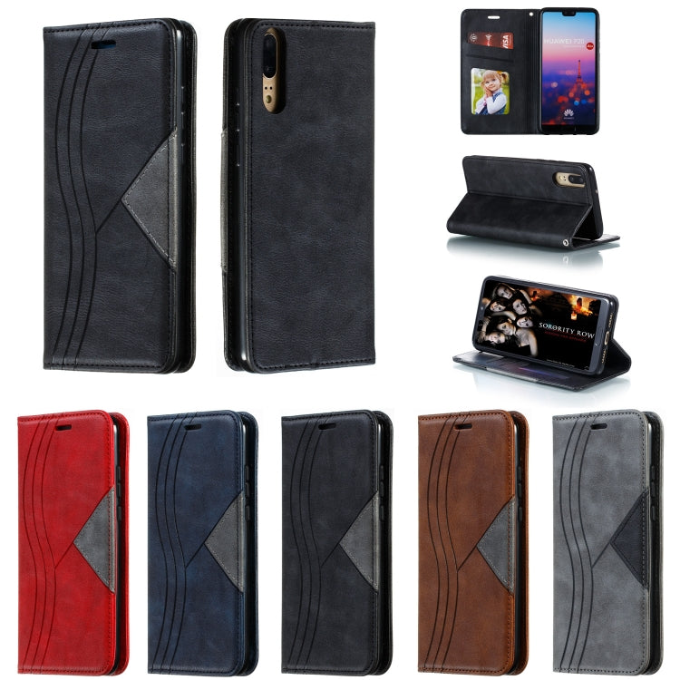 For Huawei P20 Splicing Color Magnetic Hem Horizontal Flip Leather Case with Holder & Card Slots