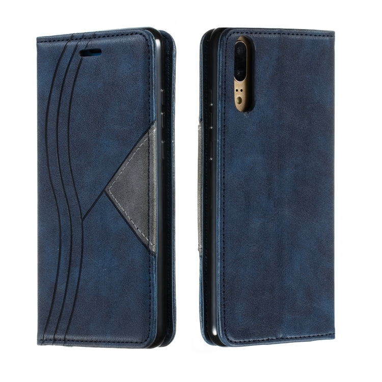 For Huawei P20 Splicing Color Magnetic Hem Horizontal Flip Leather Case with Holder & Card Slots