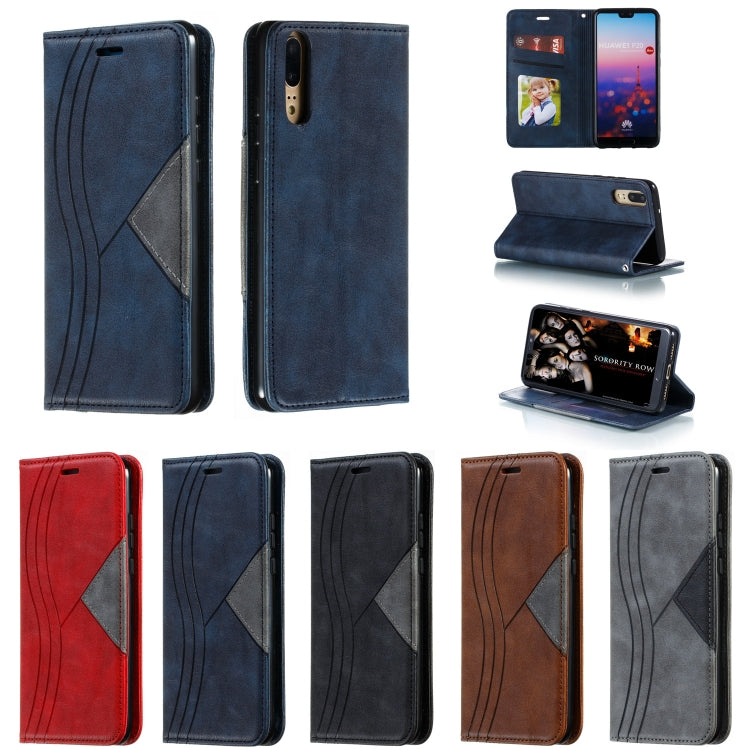 For Huawei P20 Splicing Color Magnetic Hem Horizontal Flip Leather Case with Holder & Card Slots