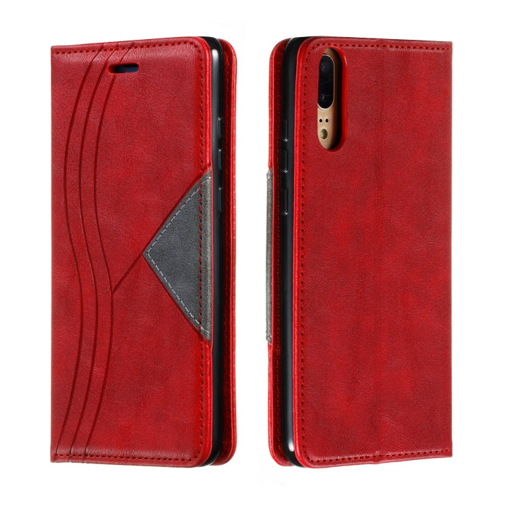 For Huawei P20 Splicing Color Magnetic Hem Horizontal Flip Leather Case with Holder & Card Slots