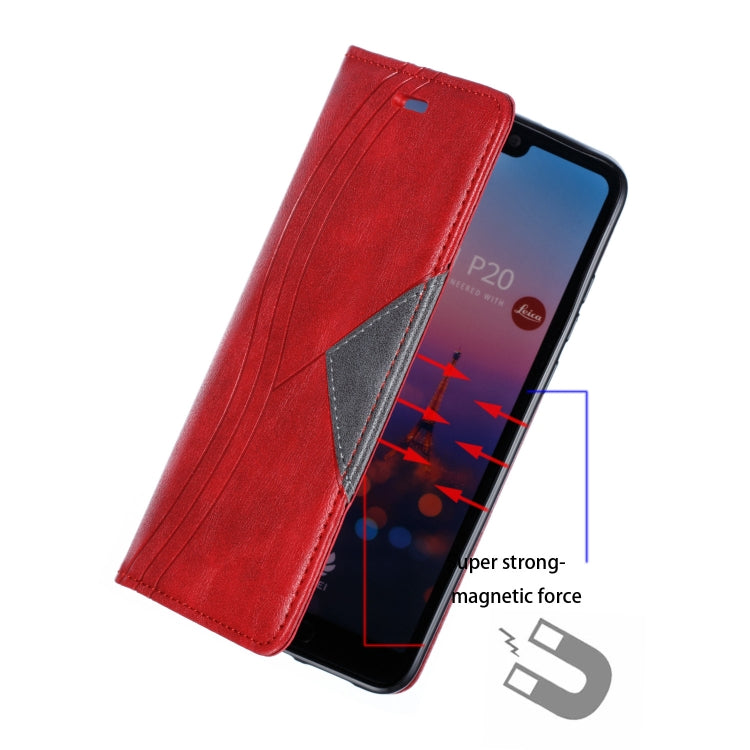 For Huawei P20 Splicing Color Magnetic Hem Horizontal Flip Leather Case with Holder & Card Slots