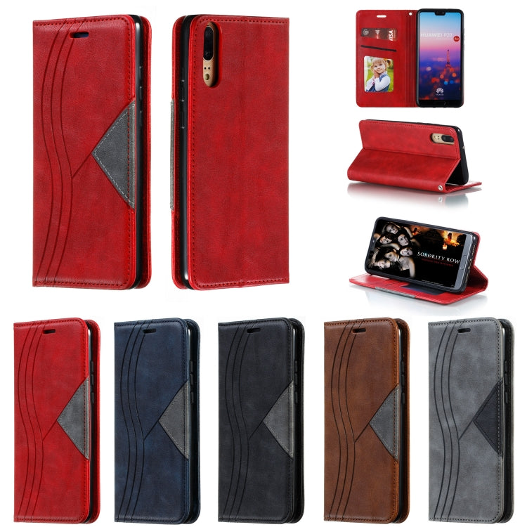 For Huawei P20 Splicing Color Magnetic Hem Horizontal Flip Leather Case with Holder & Card Slots