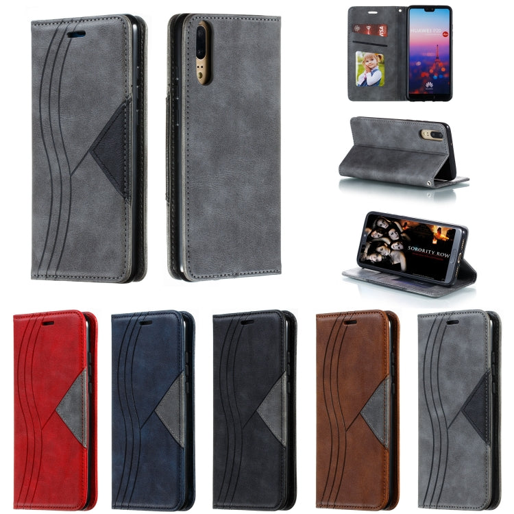 For Huawei P20 Splicing Color Magnetic Hem Horizontal Flip Leather Case with Holder & Card Slots