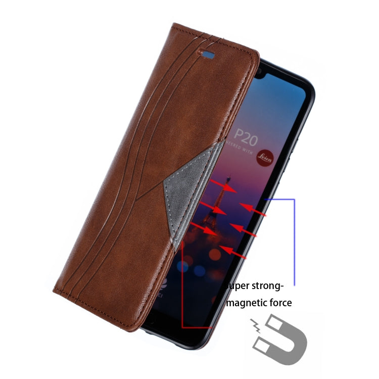 For Huawei P20 Splicing Color Magnetic Hem Horizontal Flip Leather Case with Holder & Card Slots