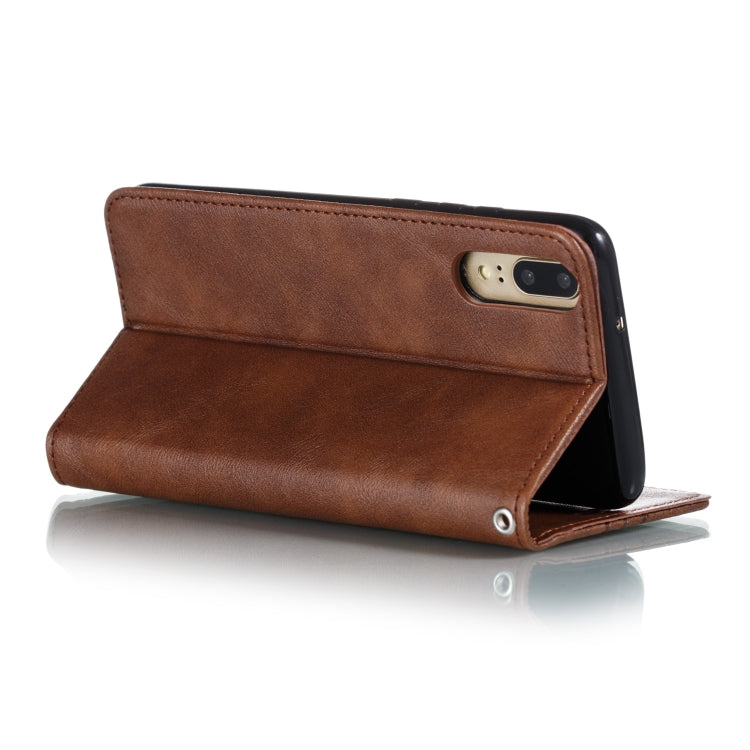 For Huawei P20 Splicing Color Magnetic Hem Horizontal Flip Leather Case with Holder & Card Slots