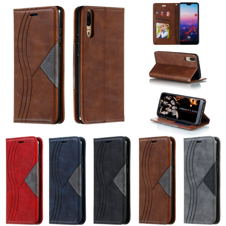 For Huawei P20 Splicing Color Magnetic Hem Horizontal Flip Leather Case with Holder & Card Slots
