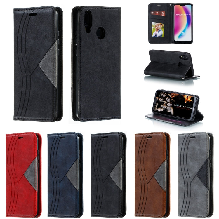 For Huawei P20 Lite Splicing Color Magnetic Hem Horizontal Flip Leather Case with Holder & Card Slots