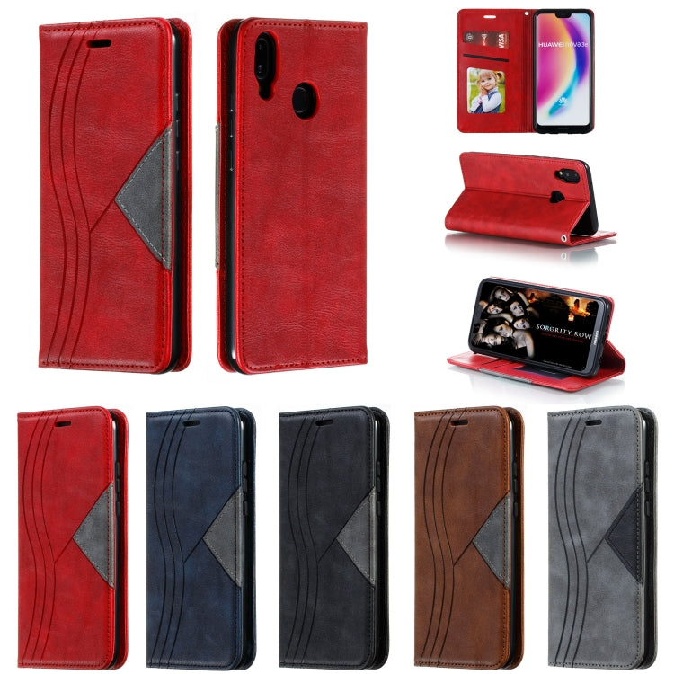 For Huawei P20 Lite Splicing Color Magnetic Hem Horizontal Flip Leather Case with Holder & Card Slots