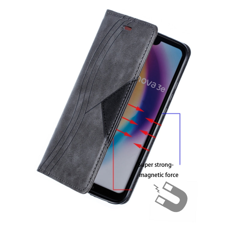 For Huawei P20 Lite Splicing Color Magnetic Hem Horizontal Flip Leather Case with Holder & Card Slots