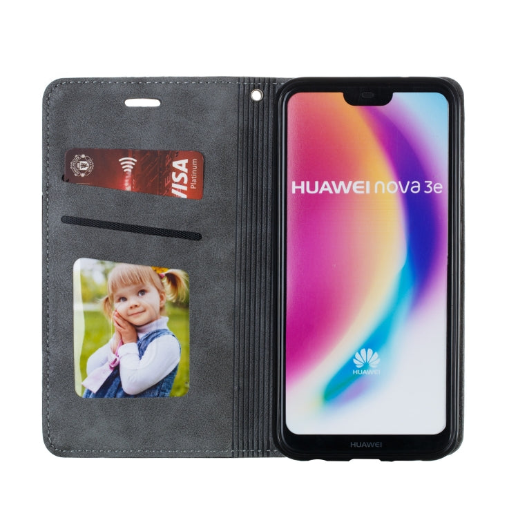 For Huawei P20 Lite Splicing Color Magnetic Hem Horizontal Flip Leather Case with Holder & Card Slots