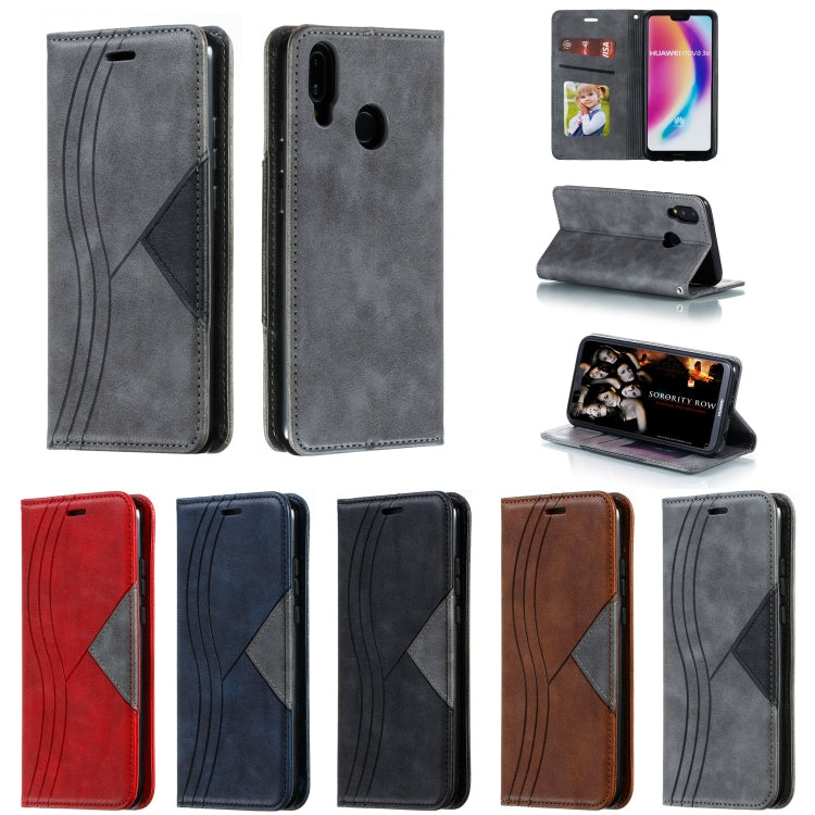 For Huawei P20 Lite Splicing Color Magnetic Hem Horizontal Flip Leather Case with Holder & Card Slots