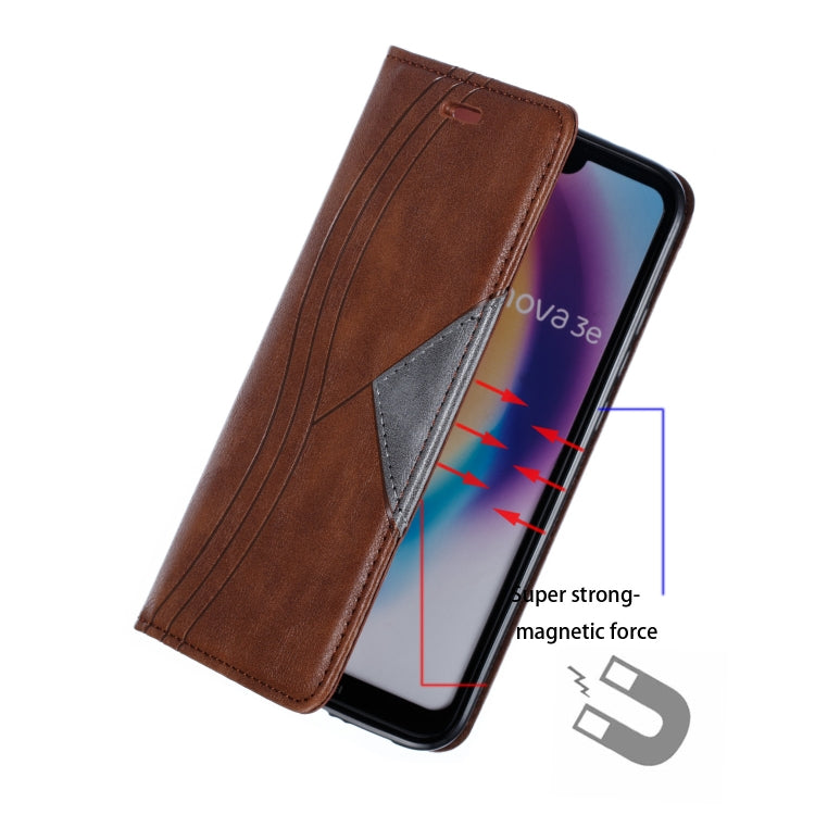 For Huawei P20 Lite Splicing Color Magnetic Hem Horizontal Flip Leather Case with Holder & Card Slots