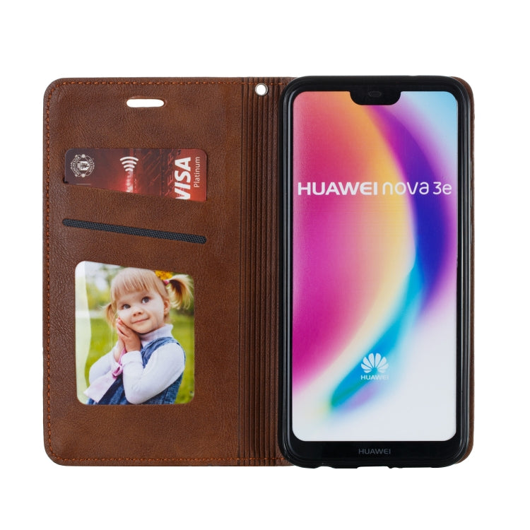 For Huawei P20 Lite Splicing Color Magnetic Hem Horizontal Flip Leather Case with Holder & Card Slots
