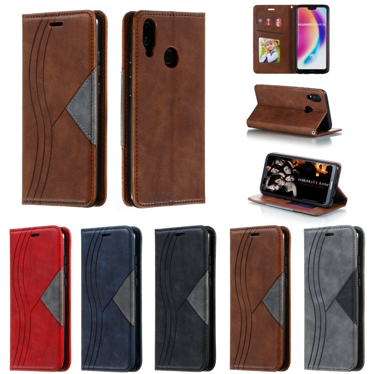 For Huawei P20 Lite Splicing Color Magnetic Hem Horizontal Flip Leather Case with Holder & Card Slots