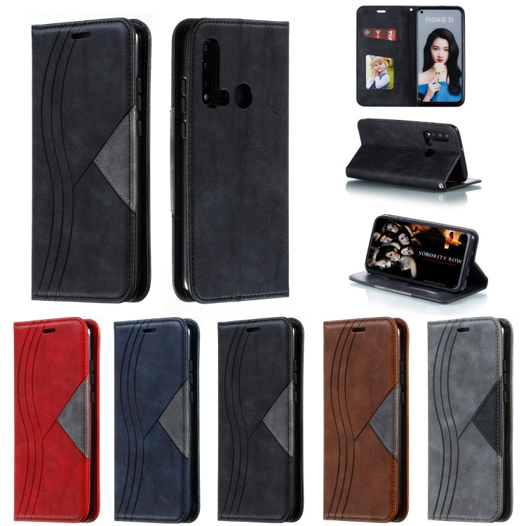 For Huawei P20 Lite 2019 / Nova 5i Splicing Color Magnetic Hem Horizontal Flip Leather Case with Holder & Card Slots