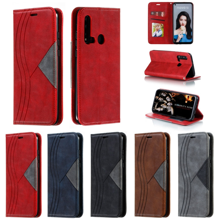 For Huawei P20 Lite 2019 / Nova 5i Splicing Color Magnetic Hem Horizontal Flip Leather Case with Holder & Card Slots