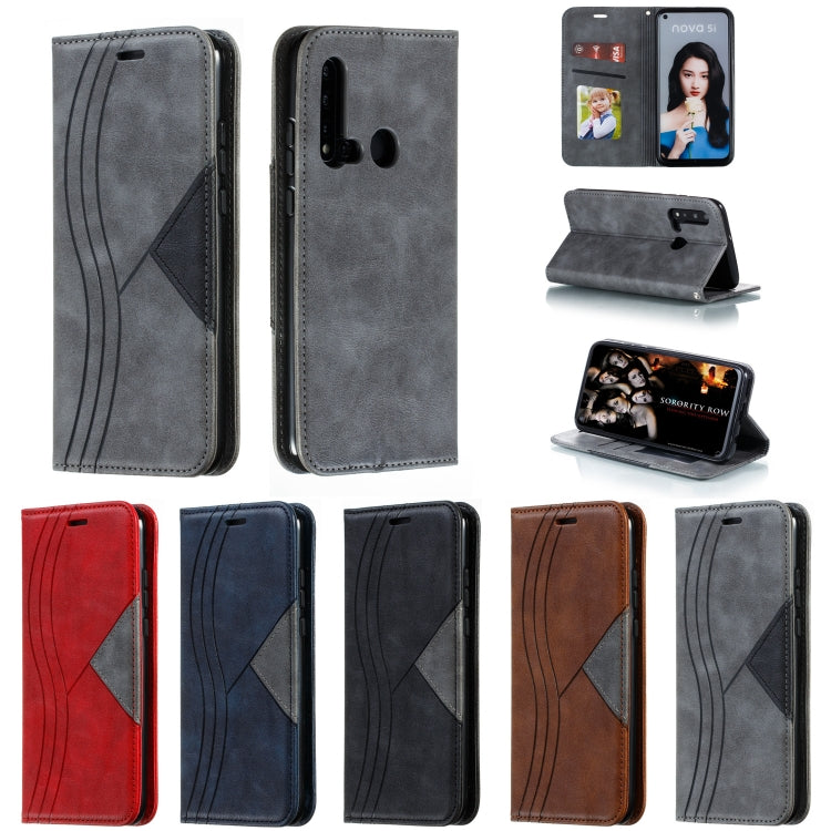 For Huawei P20 Lite 2019 / Nova 5i Splicing Color Magnetic Hem Horizontal Flip Leather Case with Holder & Card Slots