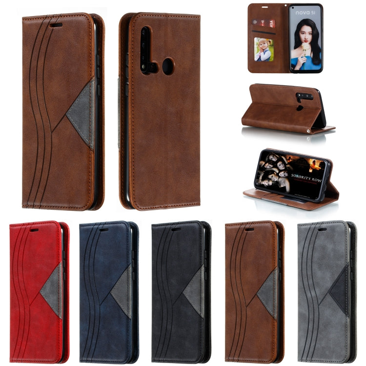 For Huawei P20 Lite 2019 / Nova 5i Splicing Color Magnetic Hem Horizontal Flip Leather Case with Holder & Card Slots