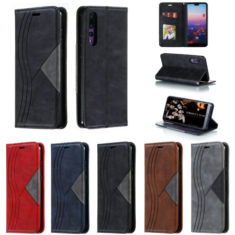 For Huawei P20 Pro / P20 Plus Splicing Color Magnetic Hem Horizontal Flip Leather Case with Holder & Card Slots