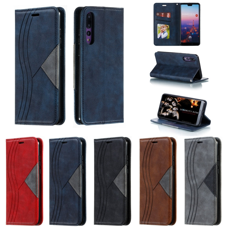 For Huawei P20 Pro / P20 Plus Splicing Color Magnetic Hem Horizontal Flip Leather Case with Holder & Card Slots