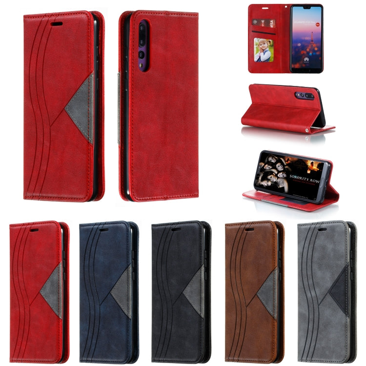 For Huawei P20 Pro / P20 Plus Splicing Color Magnetic Hem Horizontal Flip Leather Case with Holder & Card Slots