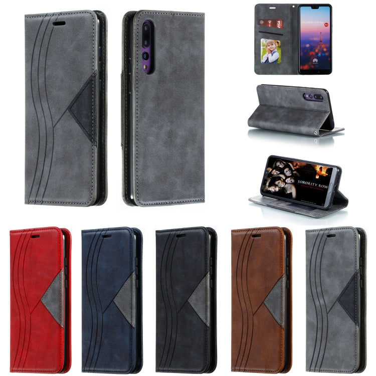 For Huawei P20 Pro / P20 Plus Splicing Color Magnetic Hem Horizontal Flip Leather Case with Holder & Card Slots