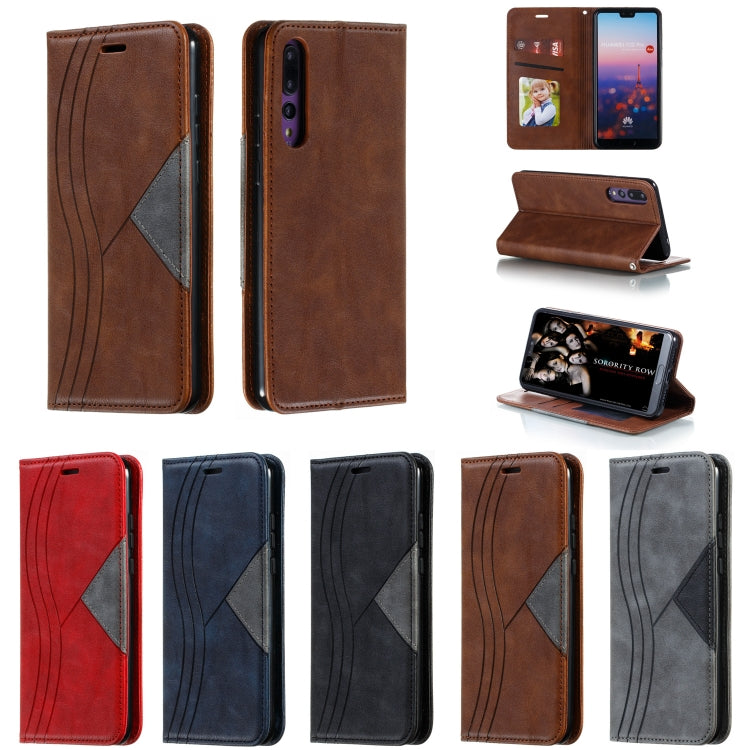 For Huawei P20 Pro / P20 Plus Splicing Color Magnetic Hem Horizontal Flip Leather Case with Holder & Card Slots
