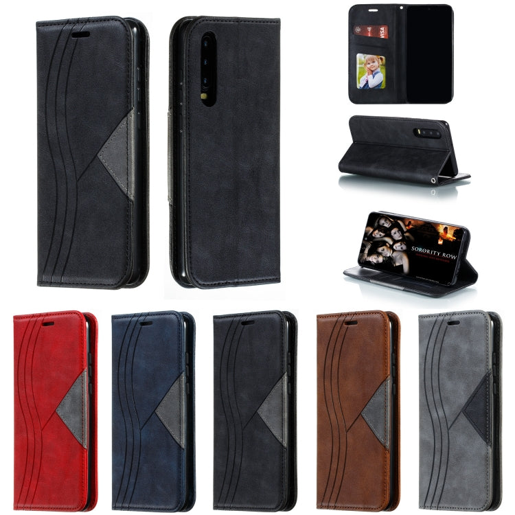 For Huawei P30 Splicing Color Magnetic Hem Horizontal Flip Leather Case with Holder & Card Slots