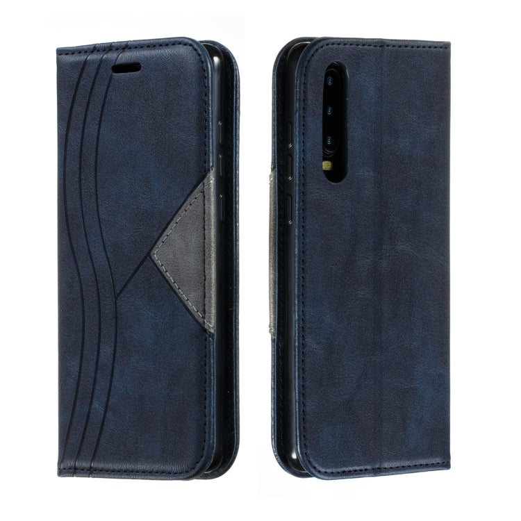 For Huawei P30 Splicing Color Magnetic Hem Horizontal Flip Leather Case with Holder & Card Slots