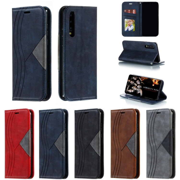 For Huawei P30 Splicing Color Magnetic Hem Horizontal Flip Leather Case with Holder & Card Slots