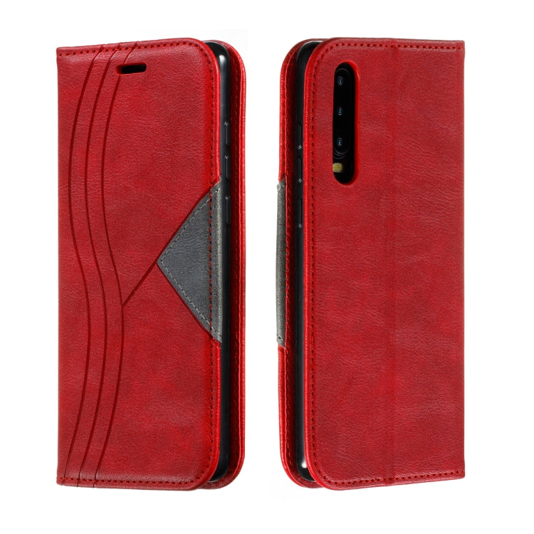 For Huawei P30 Splicing Color Magnetic Hem Horizontal Flip Leather Case with Holder & Card Slots