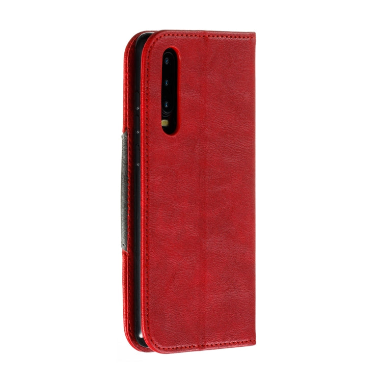 For Huawei P30 Splicing Color Magnetic Hem Horizontal Flip Leather Case with Holder & Card Slots