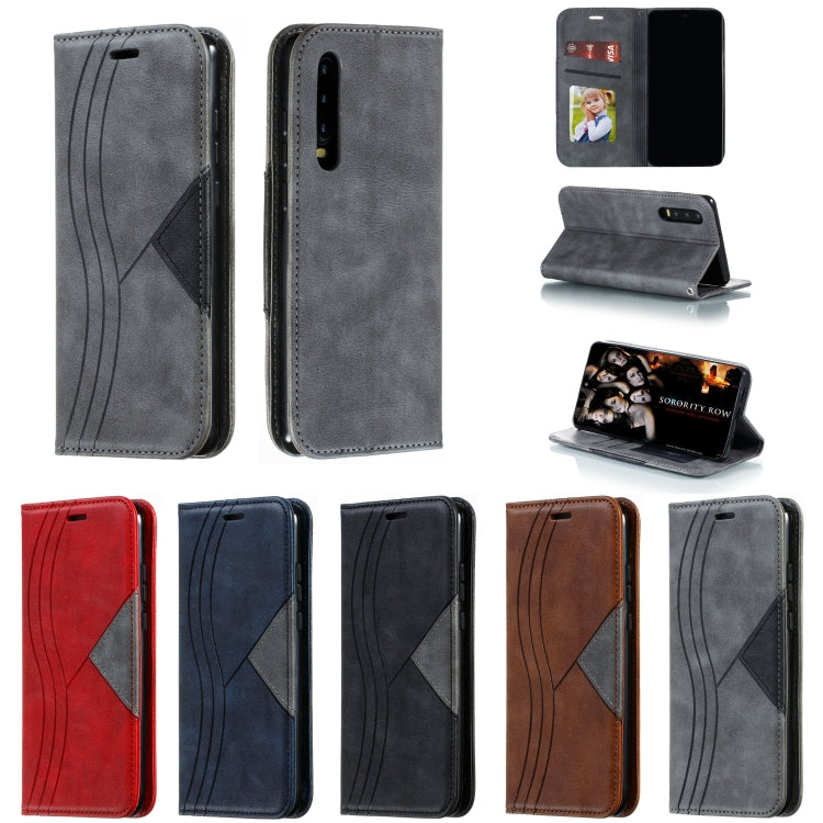 For Huawei P30 Splicing Color Magnetic Hem Horizontal Flip Leather Case with Holder & Card Slots