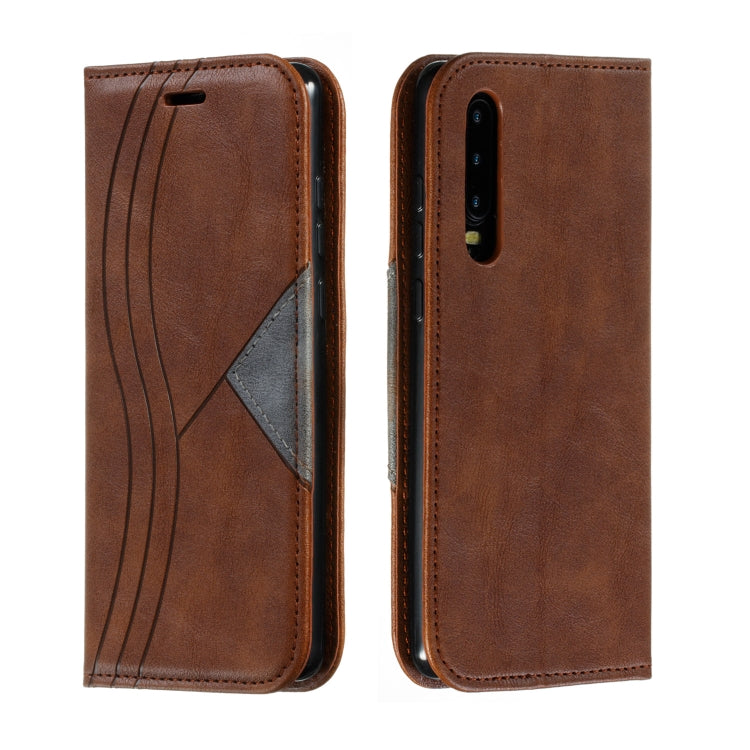 For Huawei P30 Splicing Color Magnetic Hem Horizontal Flip Leather Case with Holder & Card Slots