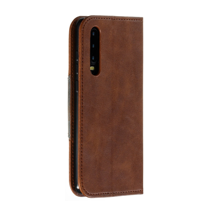 For Huawei P30 Splicing Color Magnetic Hem Horizontal Flip Leather Case with Holder & Card Slots