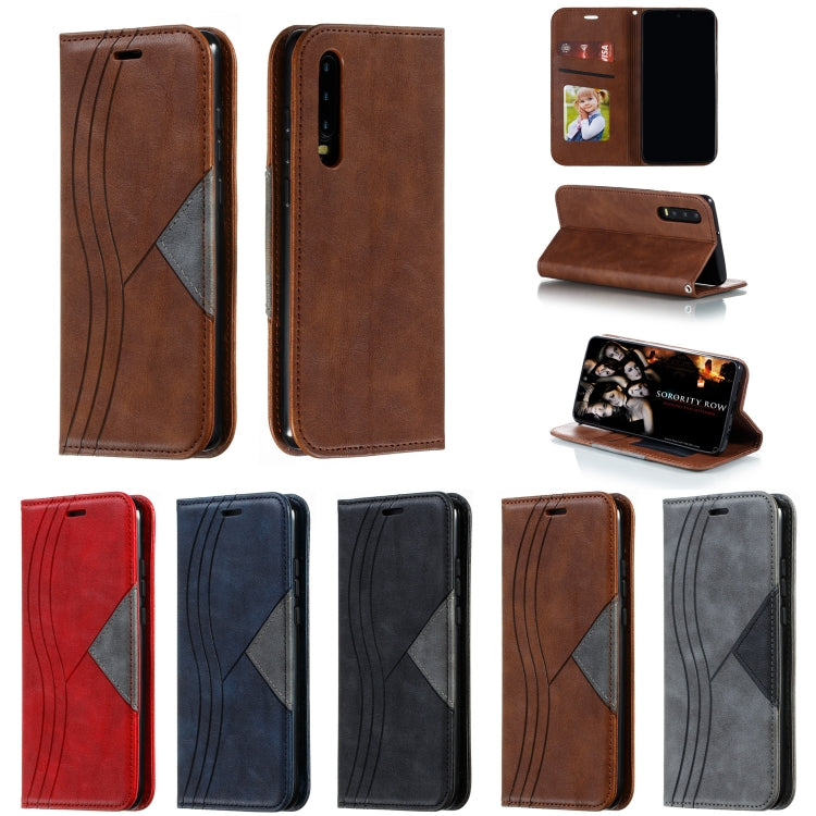 For Huawei P30 Splicing Color Magnetic Hem Horizontal Flip Leather Case with Holder & Card Slots