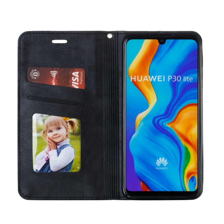 For Huawei P30 Lite / Nova 4e Splicing Color Magnetic Hem Horizontal Flip Leather Case with Holder & Card Slots