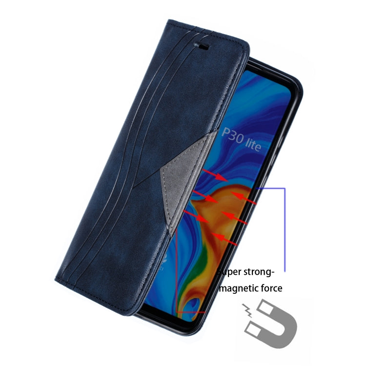For Huawei P30 Lite / Nova 4e Splicing Color Magnetic Hem Horizontal Flip Leather Case with Holder & Card Slots