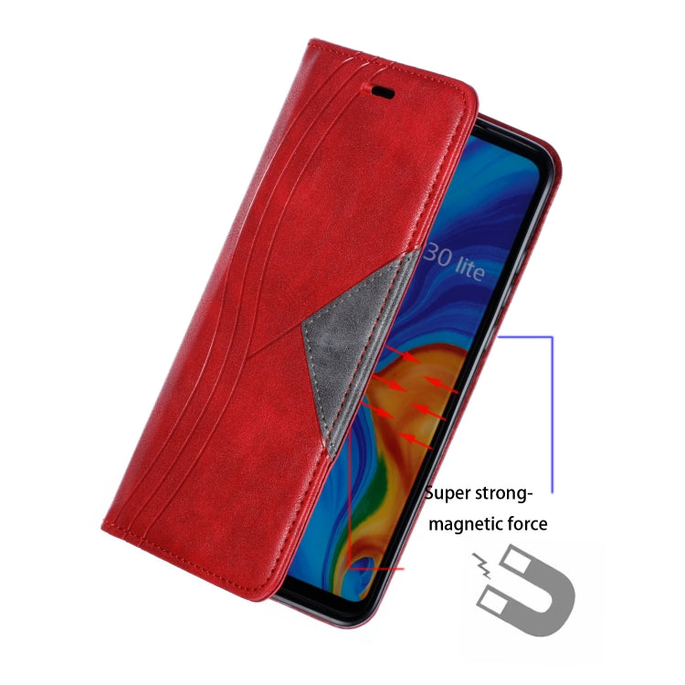 For Huawei P30 Lite / Nova 4e Splicing Color Magnetic Hem Horizontal Flip Leather Case with Holder & Card Slots